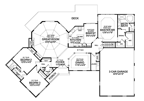 First Floor Plan image of WINSTON 3 CAR House Plan